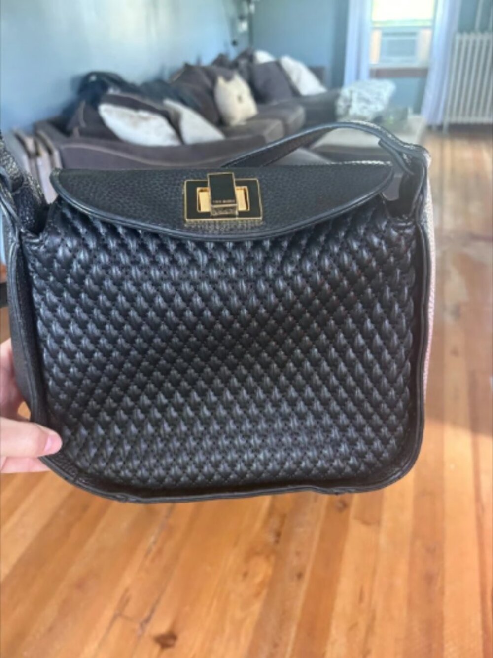 Steve Madden Faux Leather Quilted Crossbody Shoulder Handbag Black